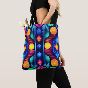 Tote Bag Art de mandala géométrique néon