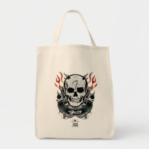 Tote Bag Art de tatouage de crâne et de flammes du peloton