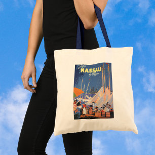 Tote Bag Art de voyage vintage aux Bahamas, Fly Nassau par