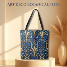 Art Deco Botanical Pattern. Sapphire Blue