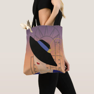 Tote Bag Art Déco des années 1930 Femme en Casquette avec C