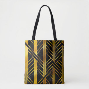 Tote Bag Art déco géométrique doré sur marbre noir