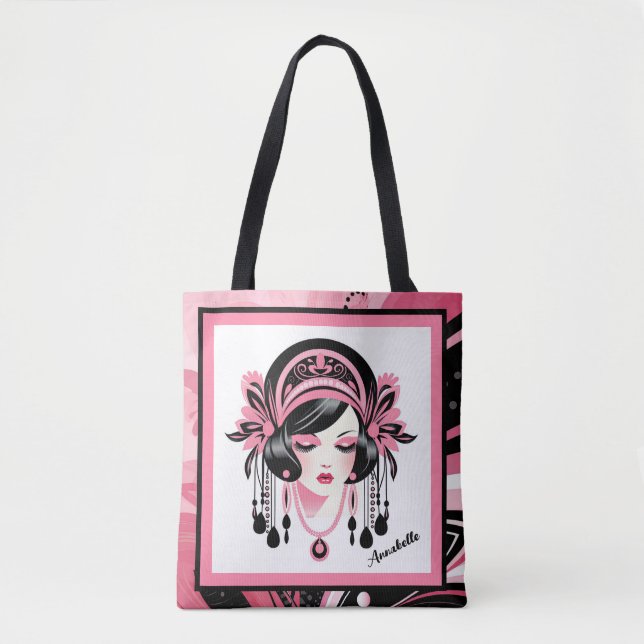 Tote Bag Art Déco Pink Beaded Girl (Devant)