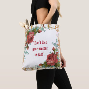 Tote Bag Art décoratif Rustique Rose rouge Vintage or Flora