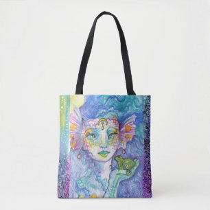 Tote Bag Art fantastique aquarelle Sirène et Grenouille