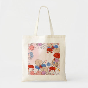 Tote Bag Art floral doublé de bleus et de rouge