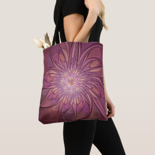 Tote Bag Art floral fractal moderne abstrait couleurs de ba