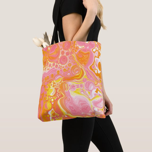 Tote Bag Art fluide rose et orange (De près)