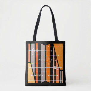 Tote Bag Art géométrique atomique Abstrait noir orange