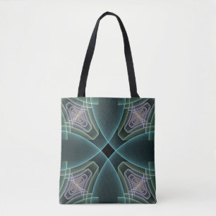 Tote Bag Art graphique fractal géométrique sarcelle moderne