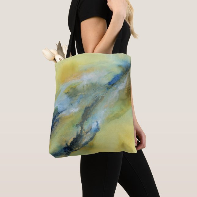Tote Bag Art moderne de marbre Abstrait bleu jaune (De près)