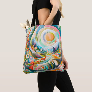 Tote Bag Art Moderne Rebrodé Look Printemps Paysage