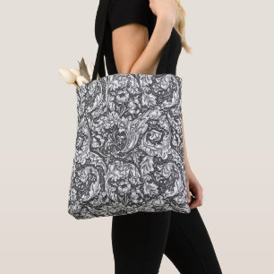 Tote Bag Art Nouveau Acanthus Feuilles et Fleurs, Gris