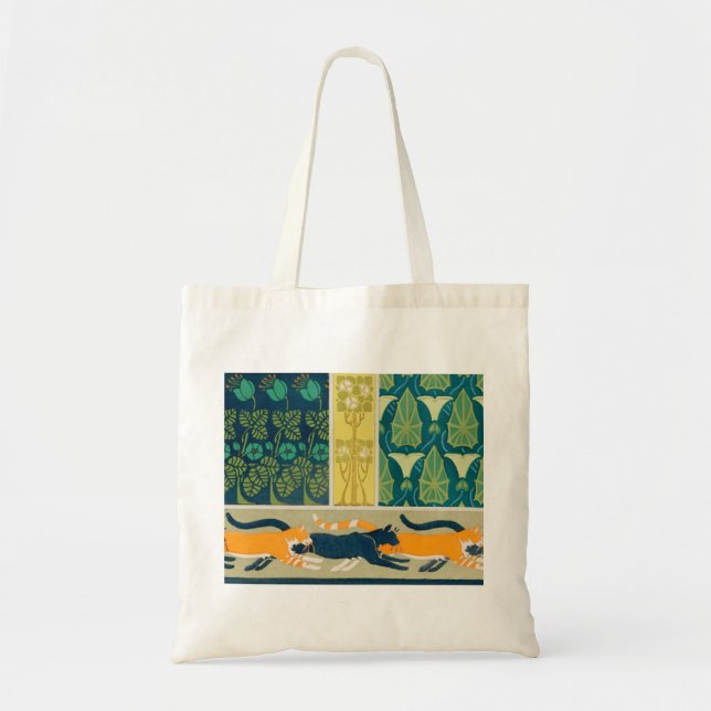 Tote Bag Art Nouveau Cats and Flowers (Devant)