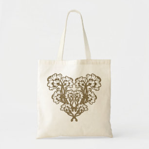 Tote Bag Art Nouveau Fleur Heart Tan