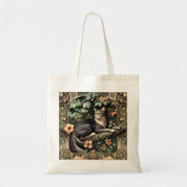 Tote Bag Art Nouveau Floral Chat Élégance