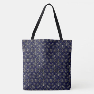 Tote Bag Art Nouveau Marine Bleu et or