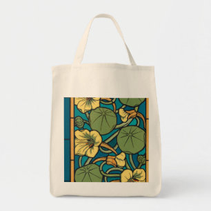 Tote Bag Art Nouveau Nasturtium Bleu Or floral Verneuil