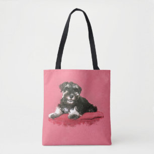 Tote Bag Art numérique d'aquarelle de chiot de Schnauzer