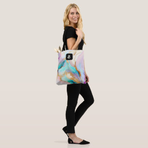 Tote Bag Art parties scintillant abstrait en marbre pastel