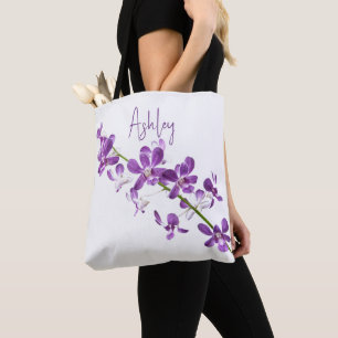 Tote Bag Art personnalisé dendrobium orchidée violette
