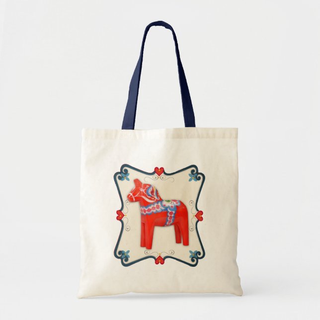 Tote Bag Art populaire de cheval de Dala de Suédois encadré (Devant)