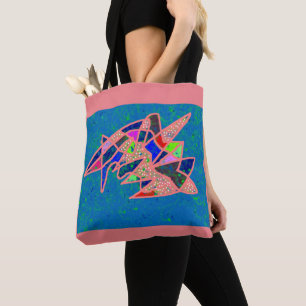 Tote Bag Art rose et bleu à motif