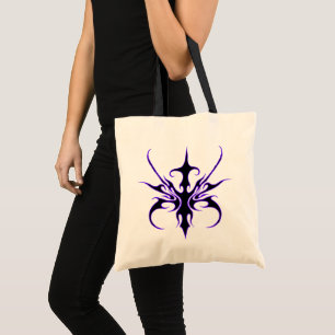 Tote Bag Art tribal noir et violet intense à lignes
