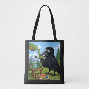 Tote Bag Artiste amusant corbeau peignant un paysage artist