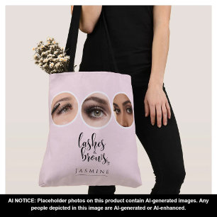 Tote Bag Artiste Élégante Rose Pâle 3 Photo Cils & Sourcils