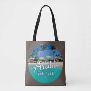 Tote Bag "Aruba Est. Plage Drapeau 1986"