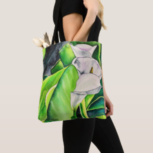 Tote Bag Arum blanc Lily aquarelle tropicale florale