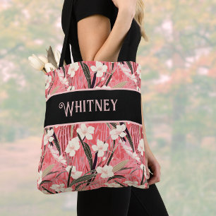 Tote Bag Asiatique Floral Rose Pêche Blanc Chinoiserie Mono