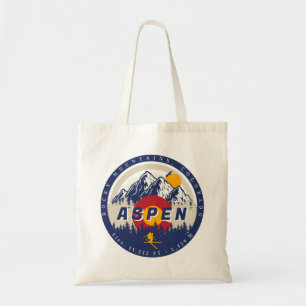 Tote Bag Aspen Colorado Drapeau Ski Mountain Sunset Souveni