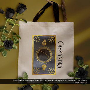 Tote Bag Astrologie Zodiaque foncée : Aries Black Gold Nom