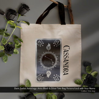 Tote Bag Astrologie Zodiaque foncée : Aries Nom d'argent no