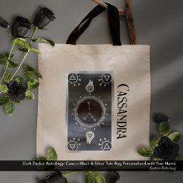 Tote Bag Astrologie Zodiaque foncée : Cancer Noir Nom Argen