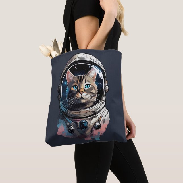 Tote Bag Astronaut Chat Dans L'Espace Aquarelle Art (De près)