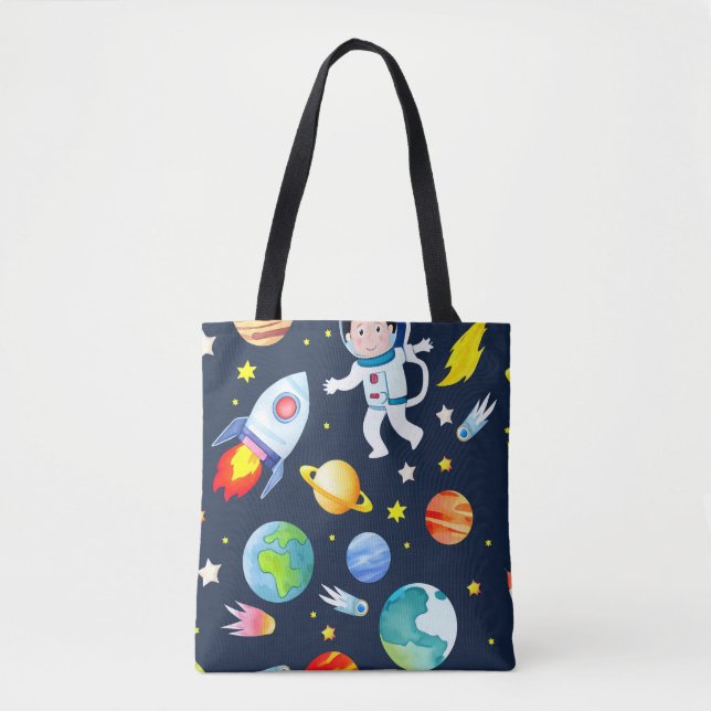 Tote Bag Astronaut in Space Planets and Rockets Pattern (Devant)