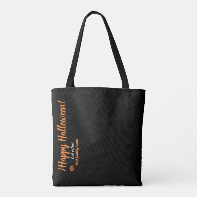 Tote Bag astuce ou régal, nom personnalisé, joyeux hallowee (Dos)