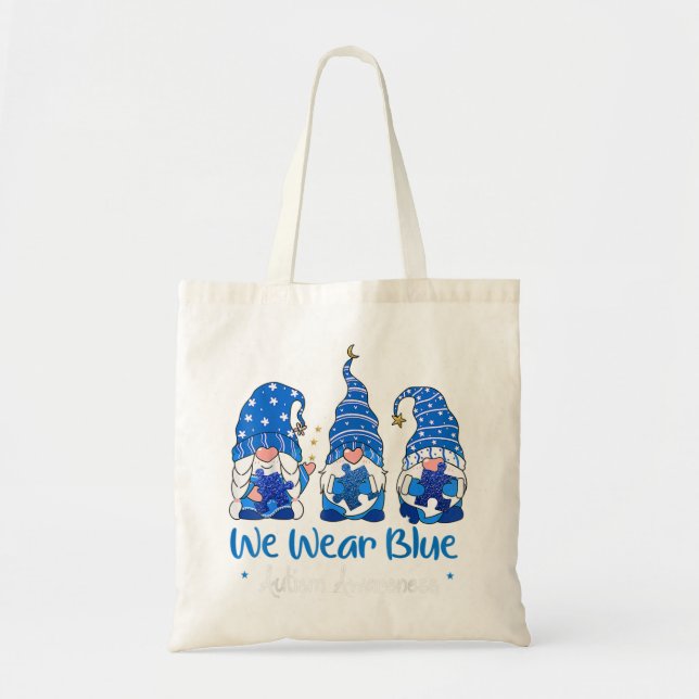 Tote Bag Attrapez Ce "Trois Gnomes tenant Blue Puzzle Autis (Devant)