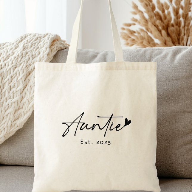 Tote Bag Auntie Est année manuscrite écriture coeur (Auntie Est year handwritten script heart Tote Bag)