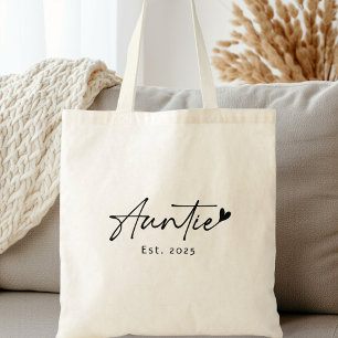 Tote Bag Auntie Est année manuscrite écriture coeur