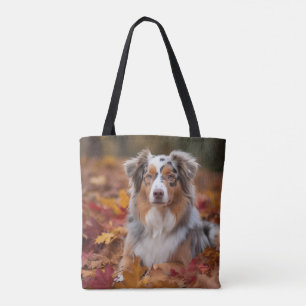 Tote Bag Australian Shepherd dans les feuilles d'automne qu