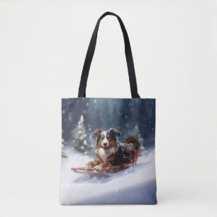 Tote Bag Australian Shepherd hiver neige de Noël