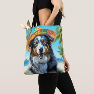 Tote Bag Australian Shepherd On Beach amoureux des chiens c