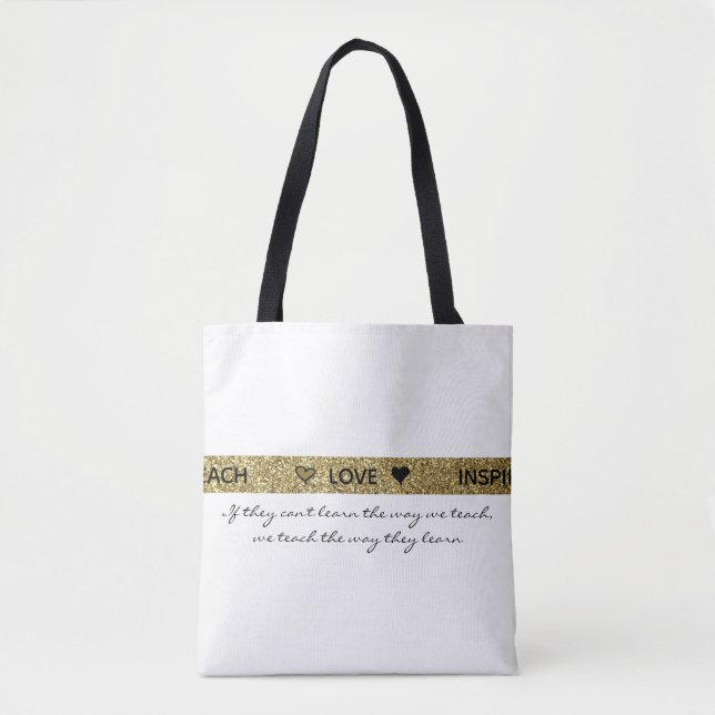 Tote Bag Autism Teacher Parties scintillant Gold Black and  (Devant)