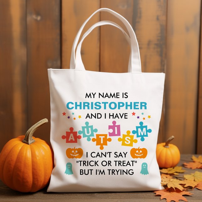 Tote Bag Autisme Halloween Trick Ou Treat Nom Personnalisé (Créateur téléchargé)