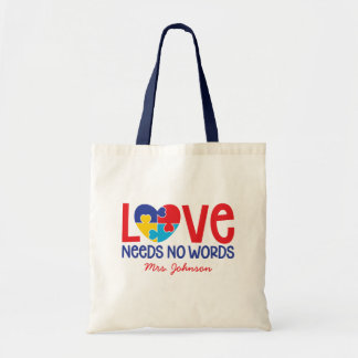 Tote Bag Autisme Puzzle Pièce Coeur Personnalisé Enseignant