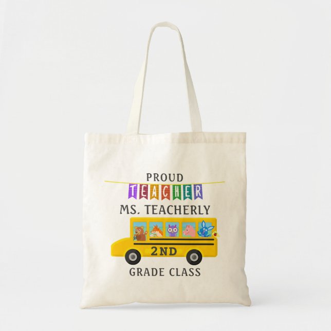 Tote Bag Autobus mignon fait sur commande d'animaux du nom (Devant)